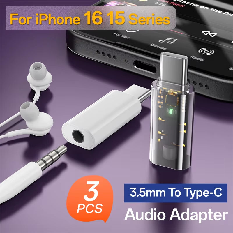 USB Type C to 3.5 Jack Earphone Adapter USB-C 3 5Mm Audio Cable Converter for Iphone 16 15 Pro Max Samsung Galaxy Huawei Xiaomi