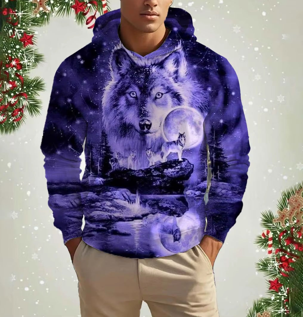 Men'S Hooded Animal Wolf 3D Print Hoodies Top Fashion New Autumn Fashion Casual Long Sleeved Pullover Oversized Sweatshirts