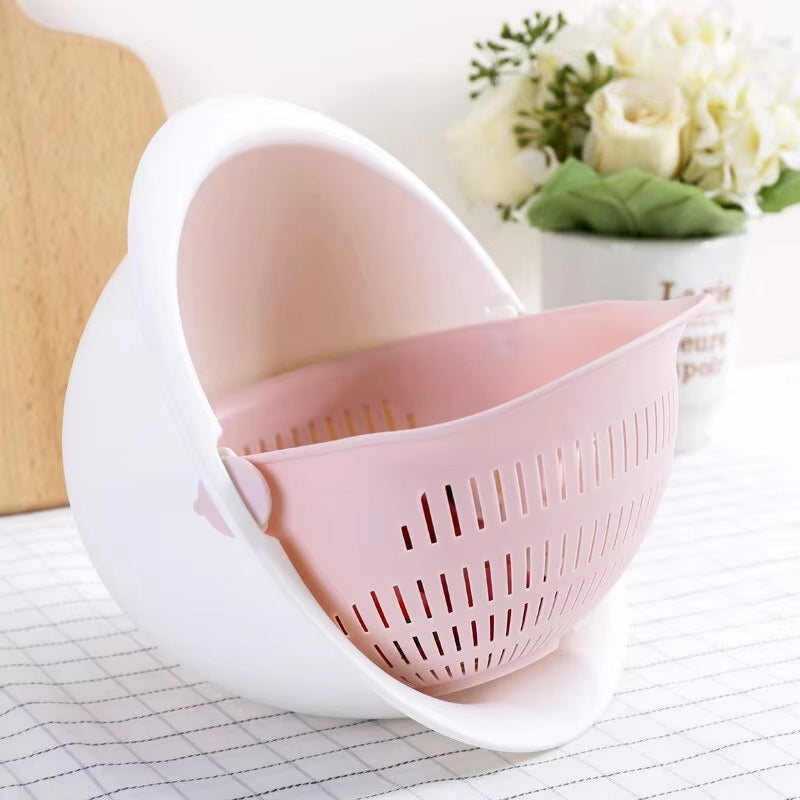 Kitchen Fruit Tray Removable Double Layer Fruit and Vegetable Basin Draining Basket Creative Household Rotating Washing Basket