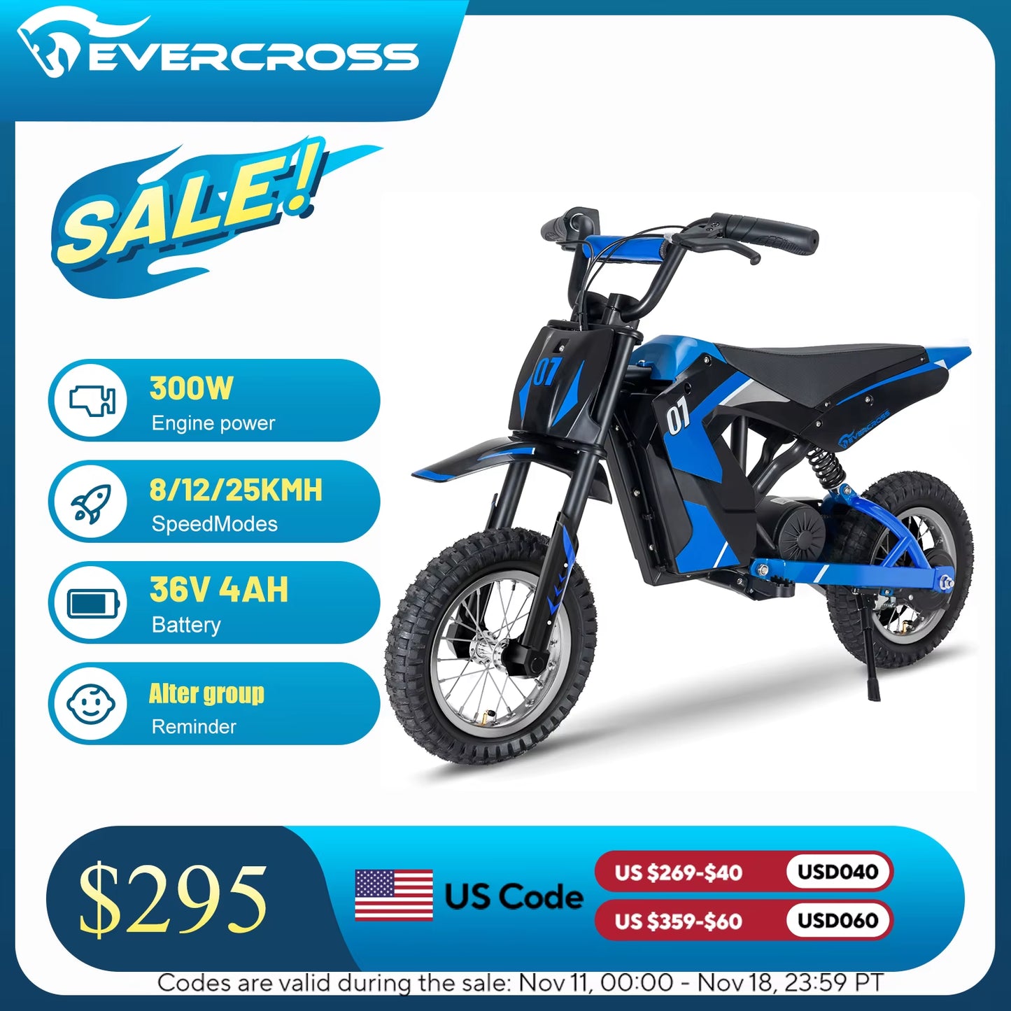 EV12M Electric Dirt Bike,300W Electric Motorcycle,15.5Mph & 9.3 Miles Long-Range,3-Speed Modes Motorcycle