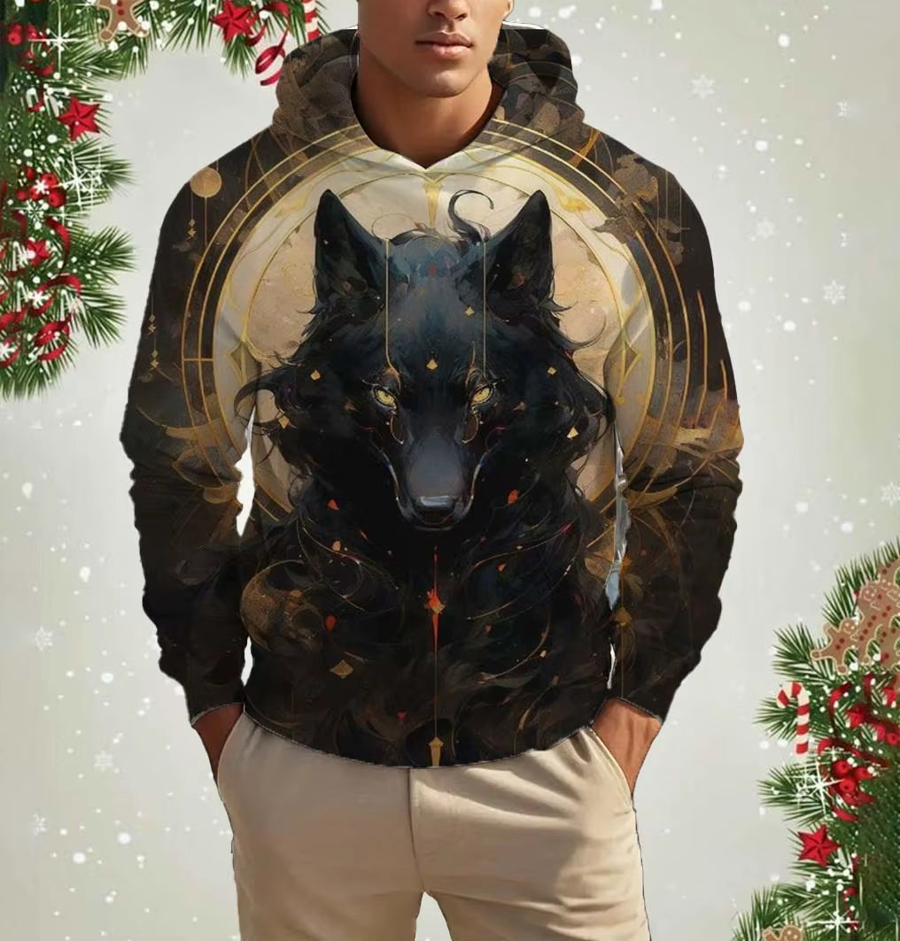 Men'S Hooded Animal Wolf 3D Print Hoodies Top Fashion New Autumn Fashion Casual Long Sleeved Pullover Oversized Sweatshirts