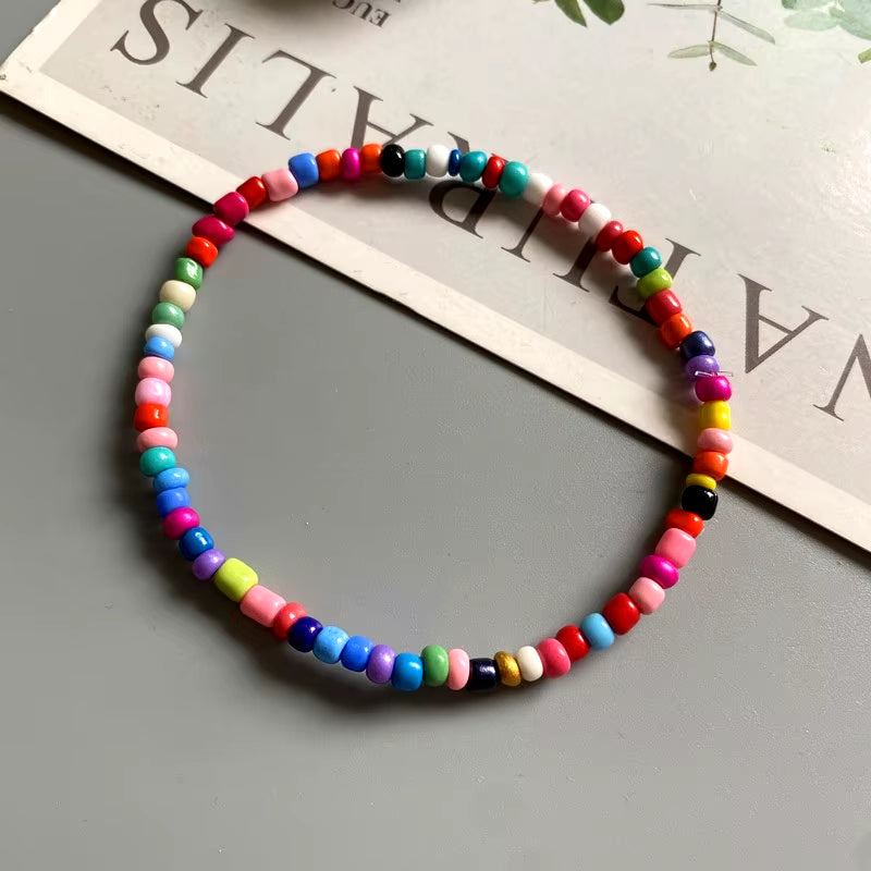 Anklet for Women Colorful Fashion Girl Tiny Seed Beads Foot Bracelet Yellow Pink Blue Color Summer Bohemian Anklet Gift Jewelry