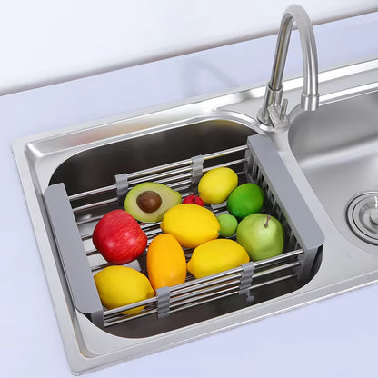 Scalable Stainless Steel Kitchen Utensils, Vegetable Sink, Drainage Basket, Adjustable and Expandable