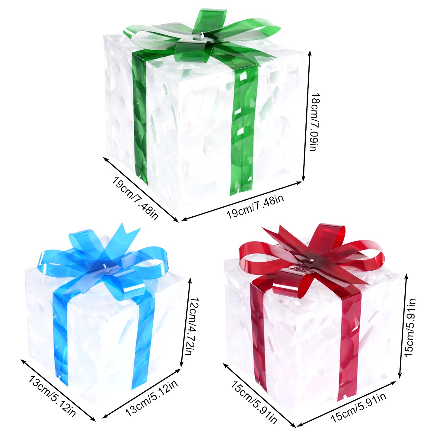 3 Pcs Christmas Lighting Gift Boxes Christmas Decorations Gift Boxes of Different Colors