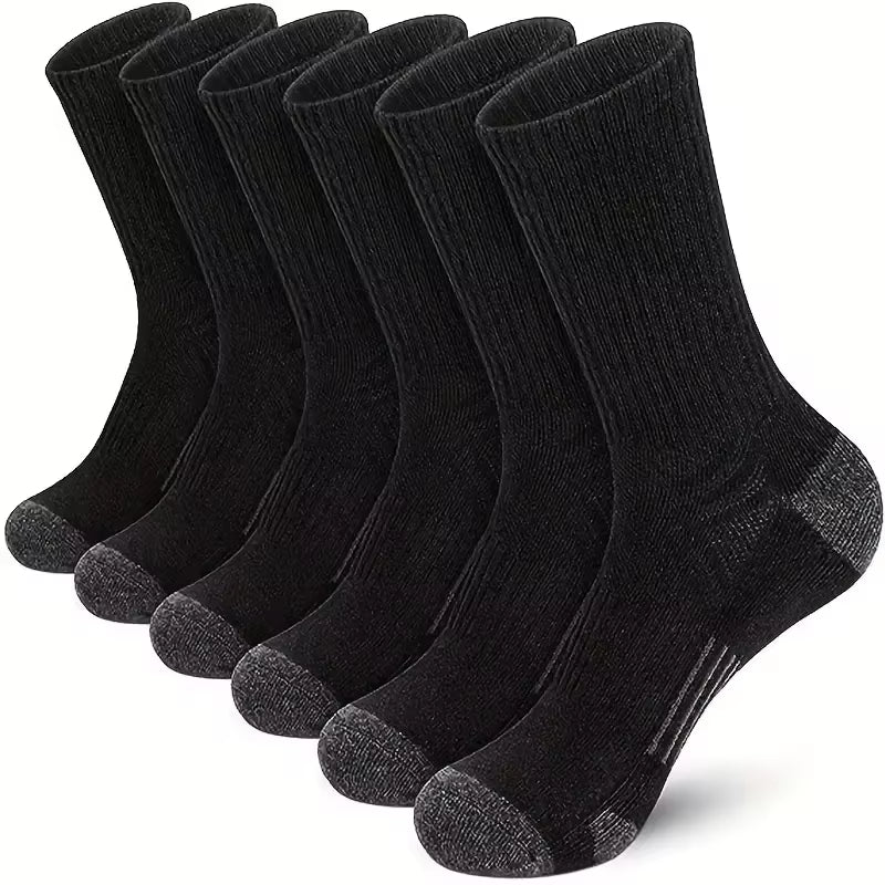 6 Pairs Men'S Solid Crew Socks - Comfy Breathable Thermal Socks for Winter & Autumn