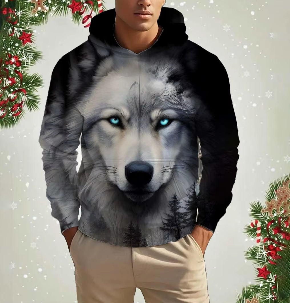 Men'S Hooded Animal Wolf 3D Print Hoodies Top Fashion New Autumn Fashion Casual Long Sleeved Pullover Oversized Sweatshirts