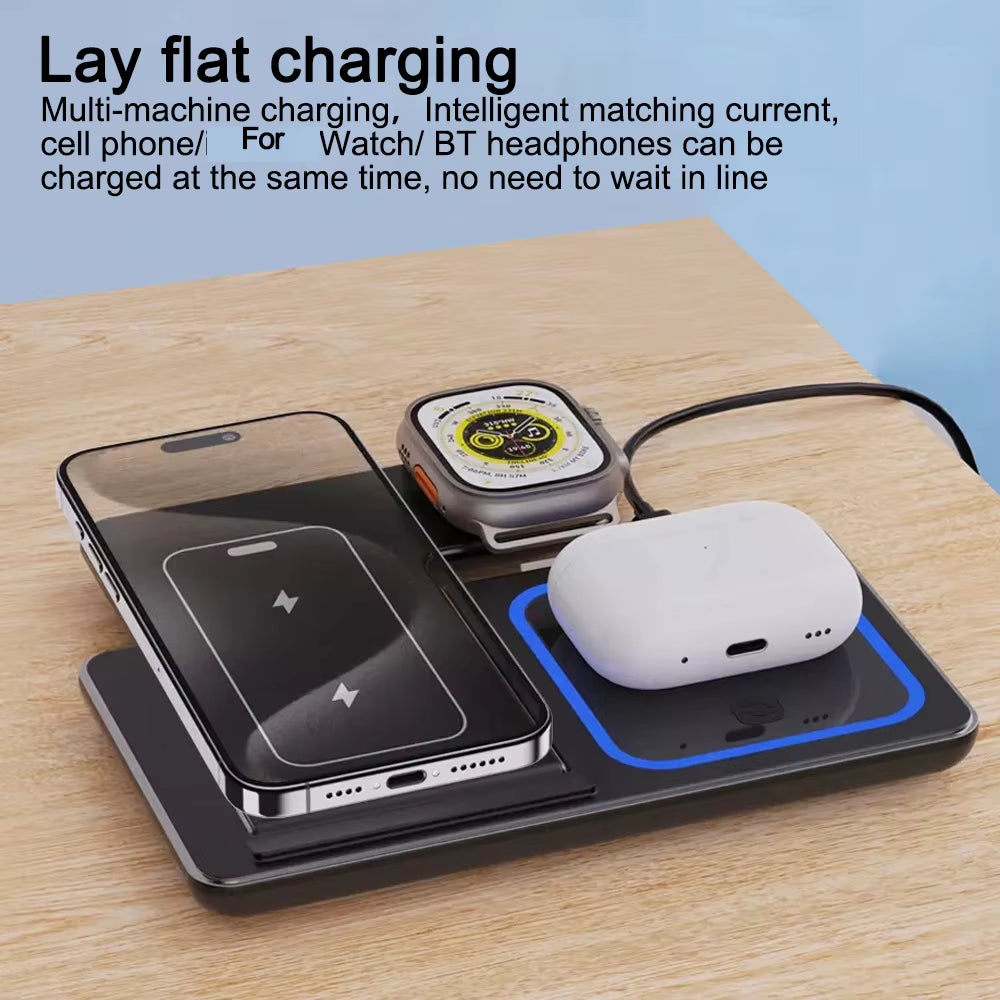 30W Fast Wireless Charger Stand for Iphone 16 15 14 13 12 11 3 in 1 Foldable Charging Station for Iwatch 9 8 7 6 5 Airpods