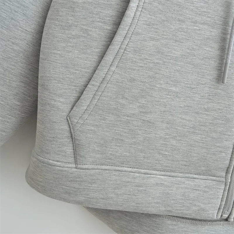 Winter New Women'S Zipper Hoodie High Street Unisex Style Double Pockets Oversize Loose Sweatshirts Outerwear Top