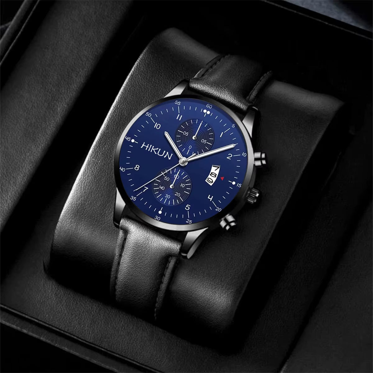 Black Classic Quartz Watch Men Dial Watch Fashion round Quartz Simple Casual Watch for Sportsversatile Leather Watch