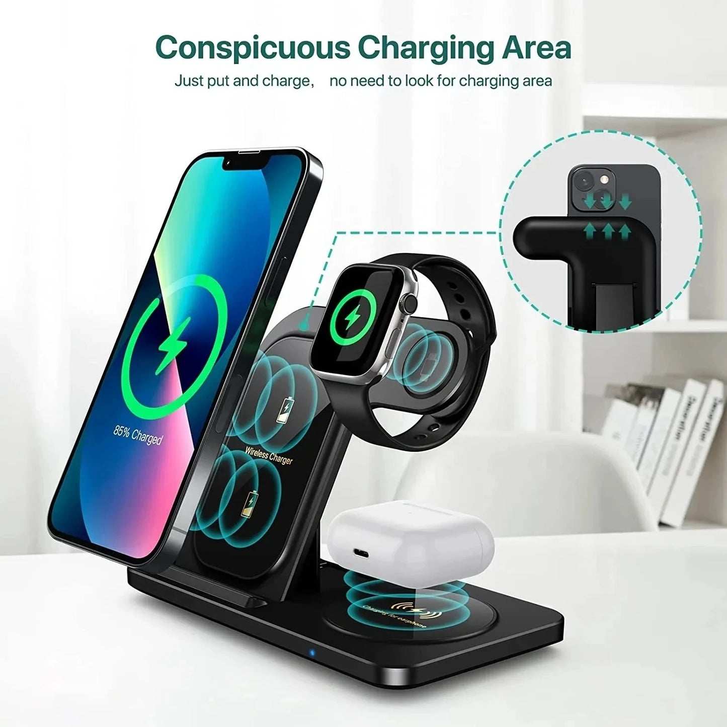 3 in 1 Wireless Charger Stand Pad for Iphone 15 14 13 12 X Max Foldable Fast Charging Station Dock for Iwatch 8 7 SE Airpods Pro