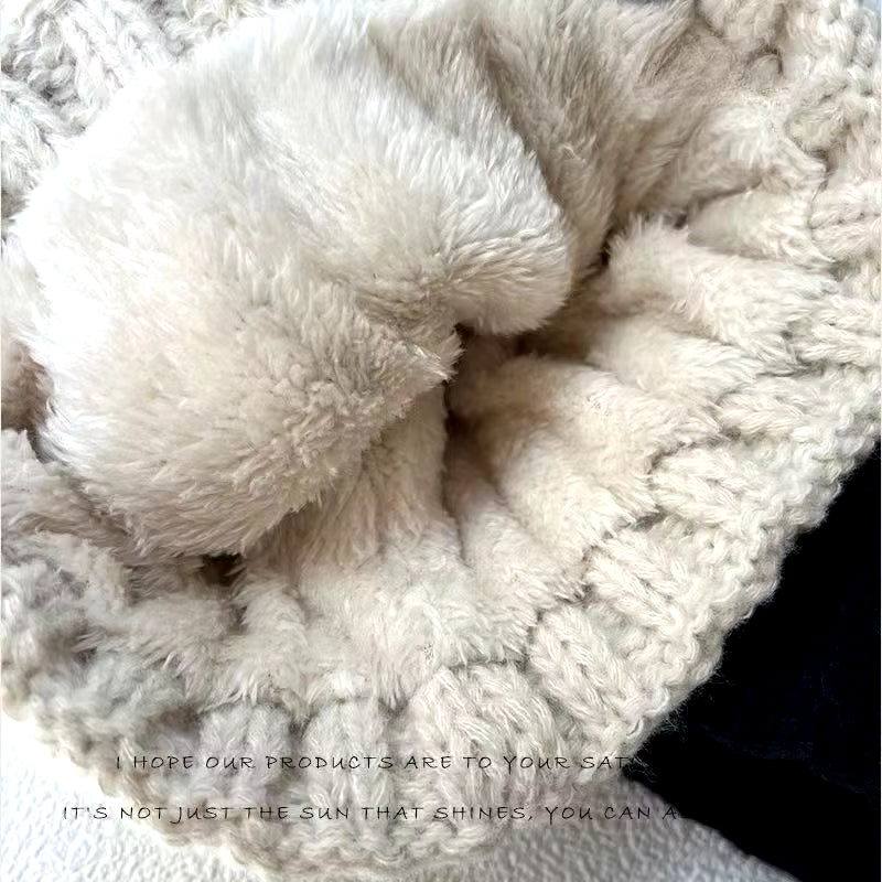 New Winter Twist Knitting Hat for Women Fur Pompom Thick Plush Cap Beanie Solid Color Ladies Warm Ski Snow Skullies Beanies