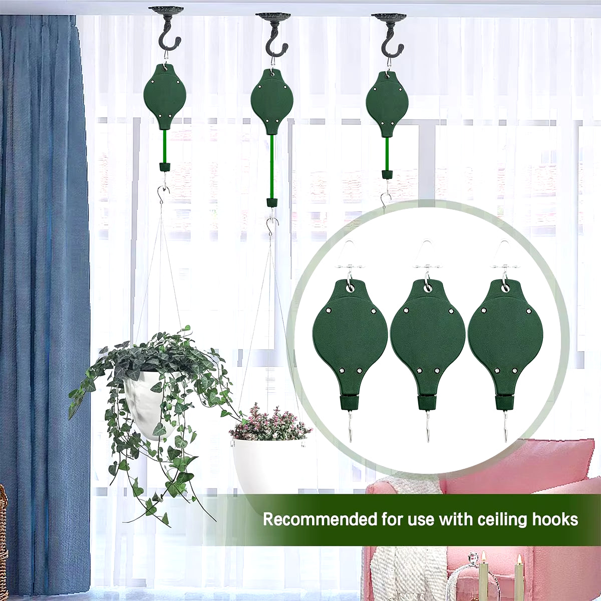 2/4Pcs Retractable Plant Hanger Flower Hook Pulley Bird Feeder Baskets Holder Adjustable Potted Garden Supplies