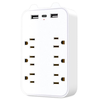 9-In-1 Socket Surge Protector 6-Outlet Extender 2 USB 1 USB-C Ports Power Strip Multi Plug Outlets Wall Adapter Spaced Outdoor