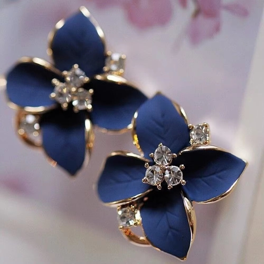 New Elegant and Noble Earrings Blue Flower Crystal Camellia Earrings Ladies Simple Christmas Earrings Pendant Party Jewelrygifts