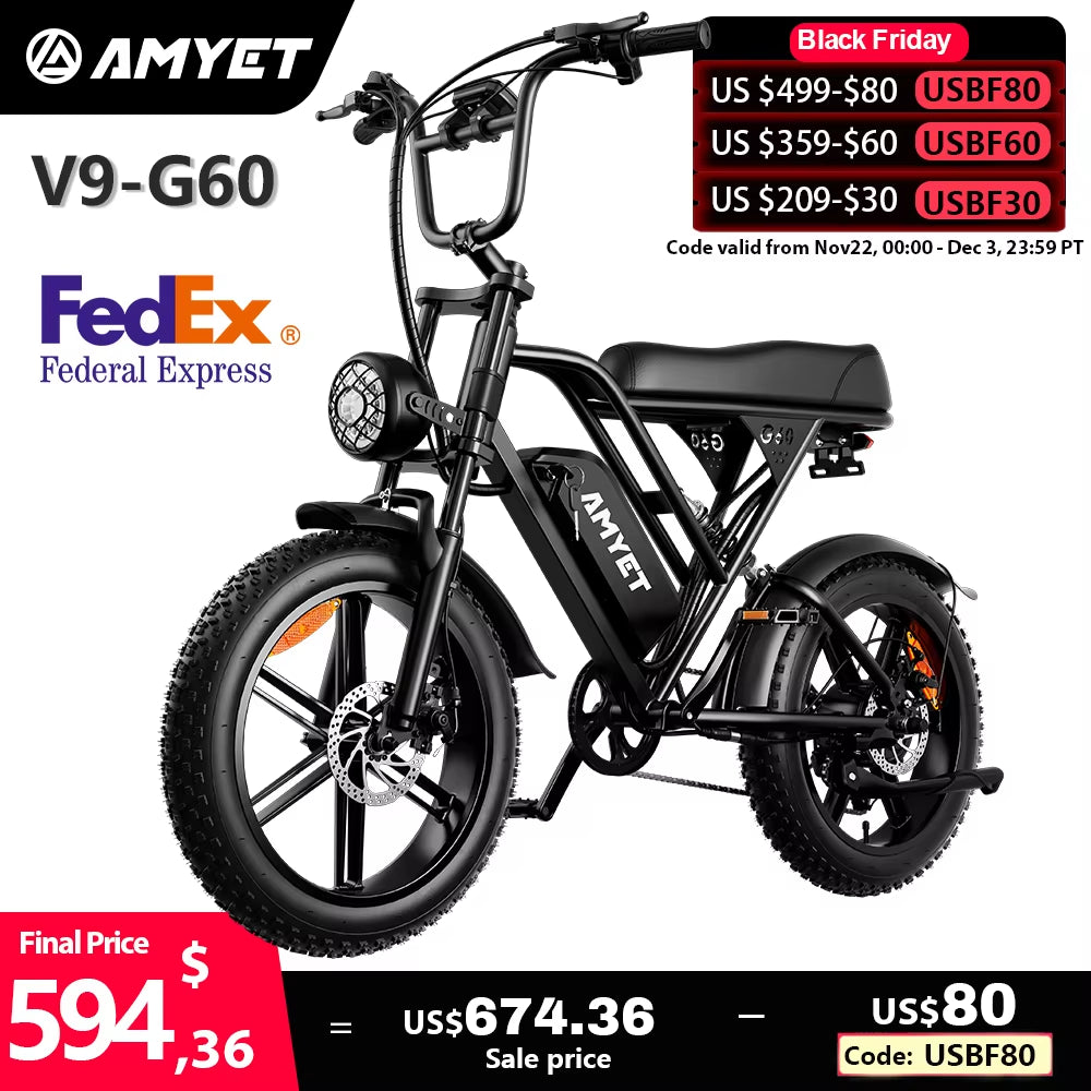 V9-G60 Adults Electric Bike 1000W Motor Bicycle 48V 20AH 20 Inch Tire Ebike Electric E Bikes Mountain Moped Ebikes for Men