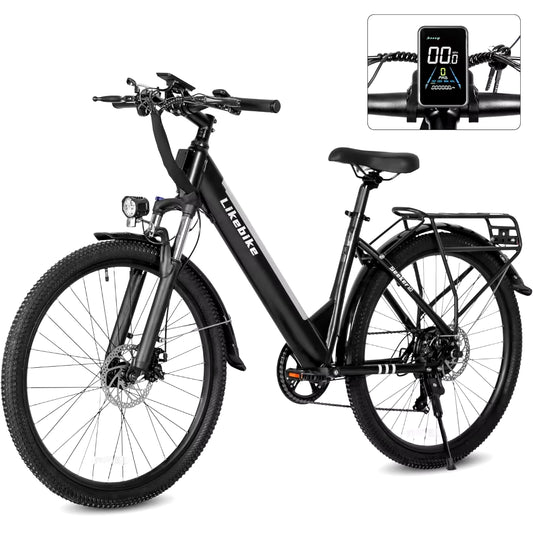 26" Electric Bike for Adults,Step through Electric Bicycle with 350W Motor,36V 9Ah Removable Battery,20Mph E-Bikes with 7-Speed