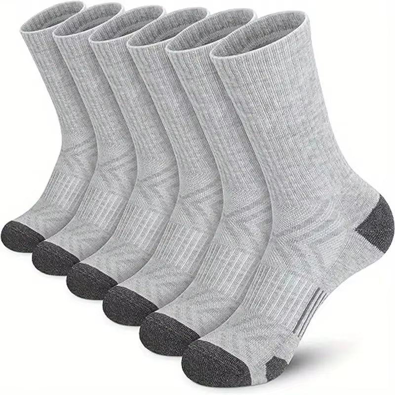 6 Pairs Men'S Solid Crew Socks - Comfy Breathable Thermal Socks for Winter & Autumn