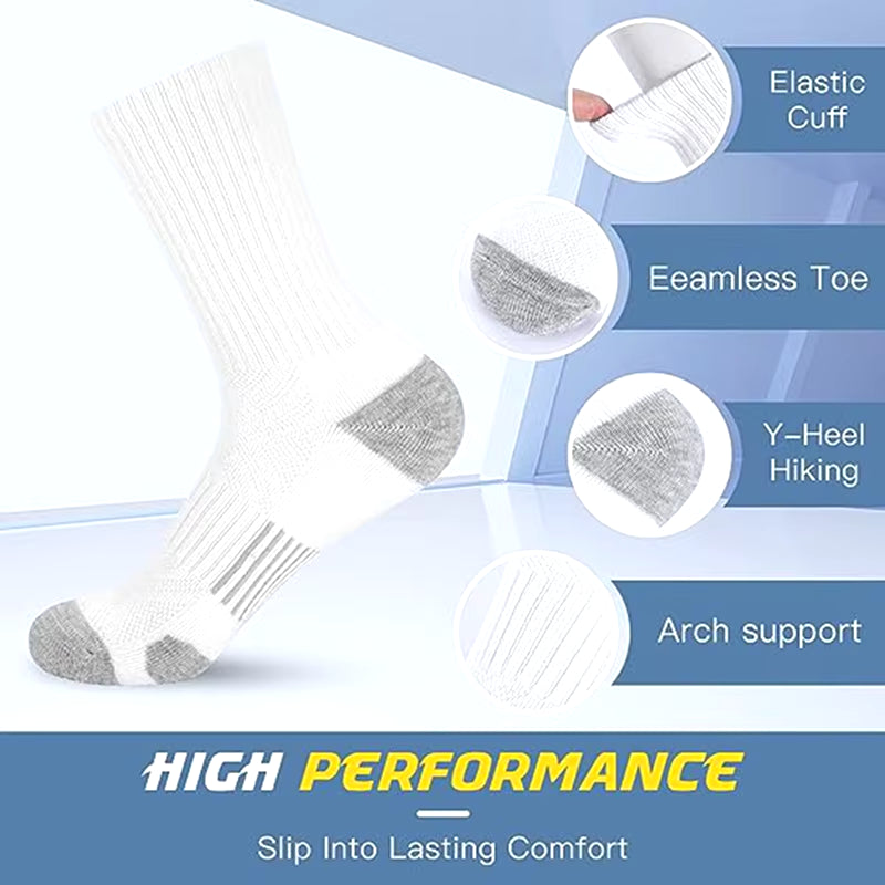 6 Pairs Men'S Solid Crew Socks - Comfy Breathable Thermal Socks for Winter & Autumn