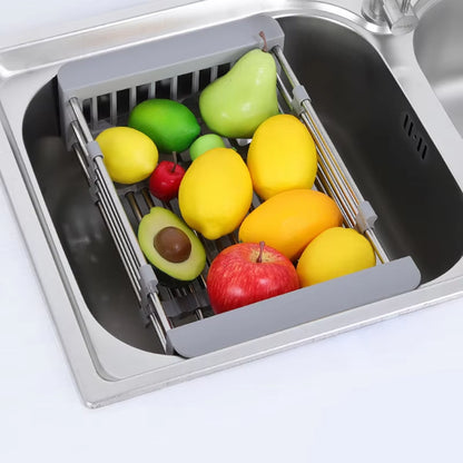 Scalable Stainless Steel Kitchen Utensils, Vegetable Sink, Drainage Basket, Adjustable and Expandable