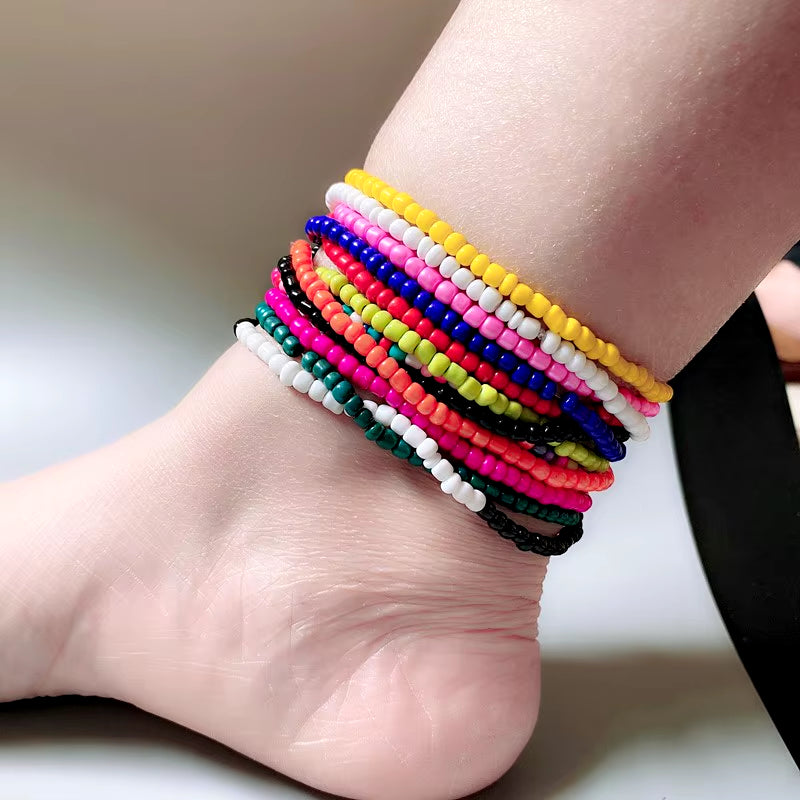 Anklet for Women Colorful Fashion Girl Tiny Seed Beads Foot Bracelet Yellow Pink Blue Color Summer Bohemian Anklet Gift Jewelry