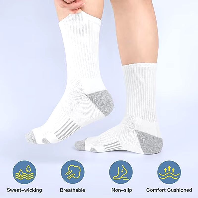 6 Pairs Men'S Solid Crew Socks - Comfy Breathable Thermal Socks for Winter & Autumn