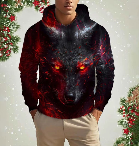 Men'S Hooded Animal Wolf 3D Print Hoodies Top Fashion New Autumn Fashion Casual Long Sleeved Pullover Oversized Sweatshirts