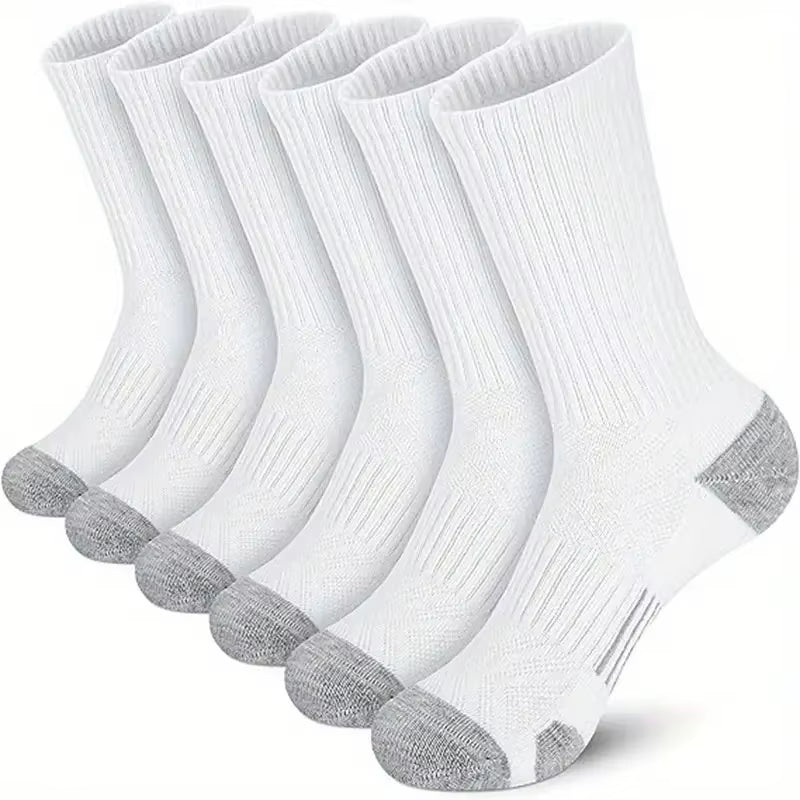 6 Pairs Men'S Solid Crew Socks - Comfy Breathable Thermal Socks for Winter & Autumn