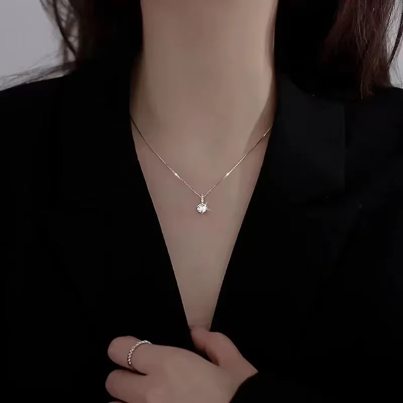 Fashion 925 Sterling Silver round Zircon Necklace Minimalist Style Charm Choker Pendant Party Gift for Women'S Fine Jewelry