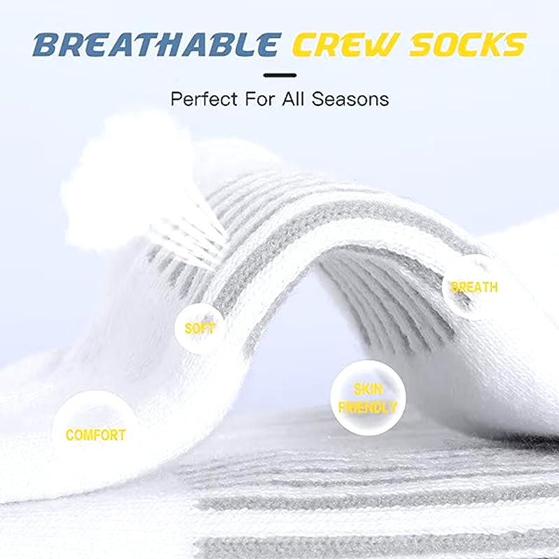 6 Pairs Men'S Solid Crew Socks - Comfy Breathable Thermal Socks for Winter & Autumn