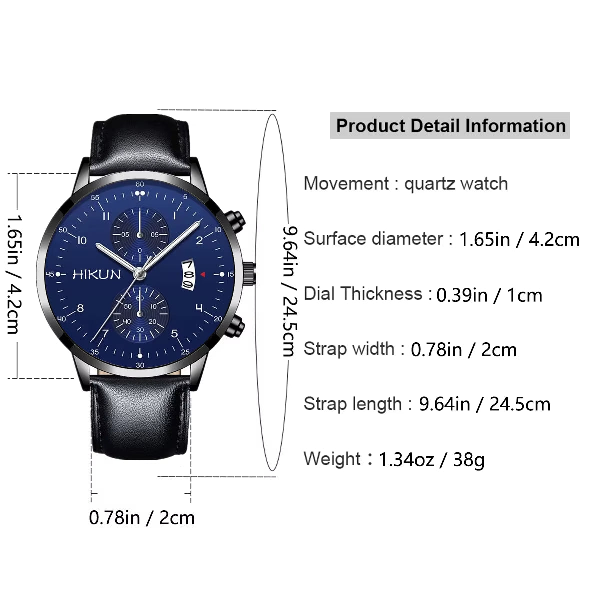 Black Classic Quartz Watch Men Dial Watch Fashion round Quartz Simple Casual Watch for Sportsversatile Leather Watch