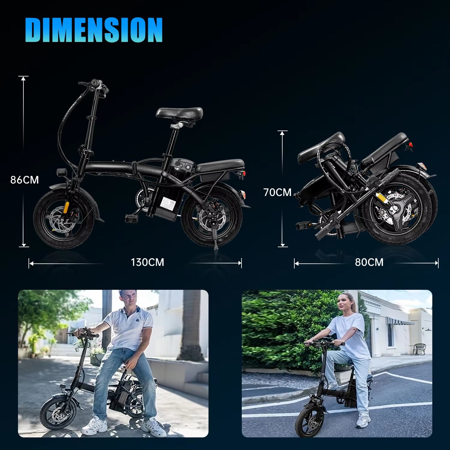 Bicycle Foldable Electric Bike W/ Seat & Basket 14'' 48V 10.4Ah 350W Motor 22Miles Range 20 MPH Top Speed Ebike for Adults