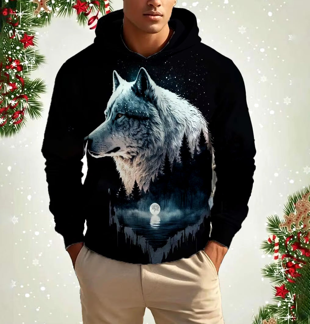 Men'S Hooded Animal Wolf 3D Print Hoodies Top Fashion New Autumn Fashion Casual Long Sleeved Pullover Oversized Sweatshirts