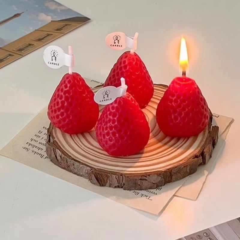 4PCS Strawberry-Shaped Miniature Scented Candles Realistic Fruit-Scented Aromatherapy Candles Cake Decoration Photo Prop