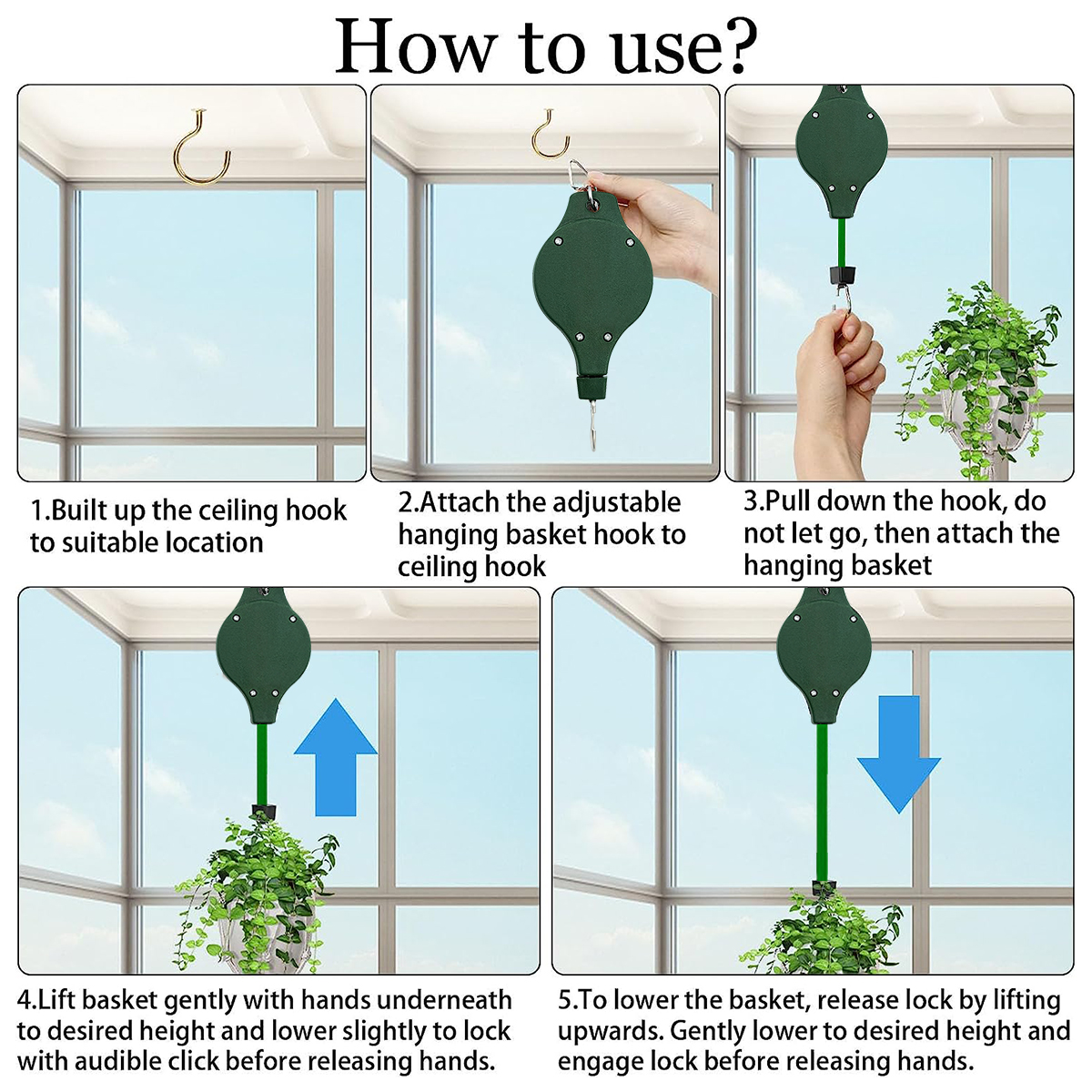 Retractable Plant Hanger -  Flower Pulley Bird Feeder (HOOKS)