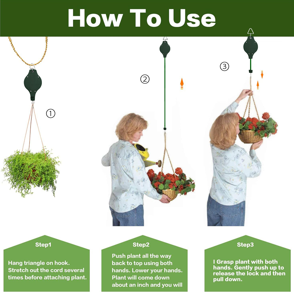 Retractable Plant Hanger -  Flower Pulley Bird Feeder (HOOKS)