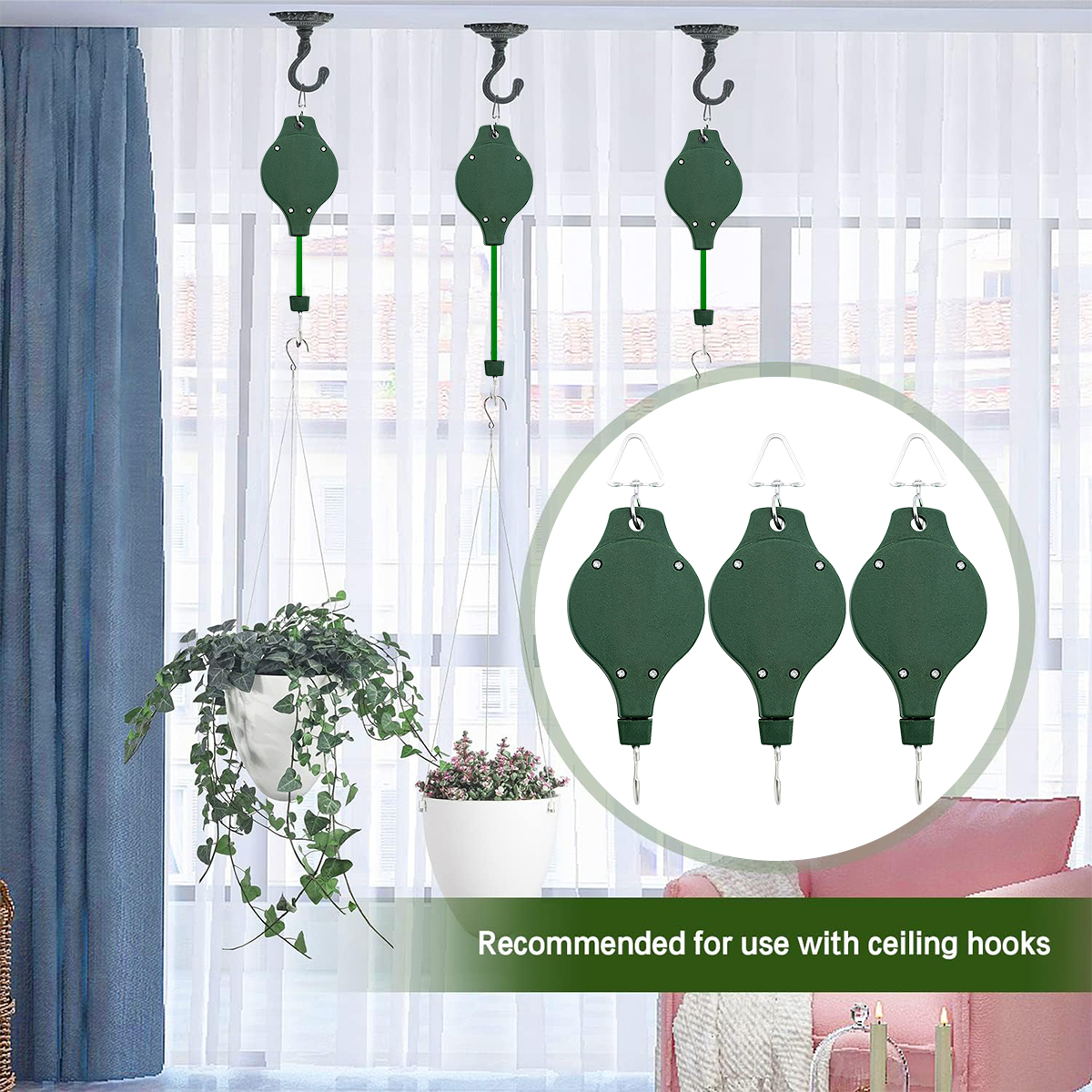 Retractable Plant Hanger -  Flower Pulley Bird Feeder (HOOKS)